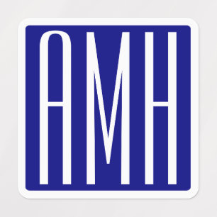 Etiquetas Monograma inicial   Azul marino y blanco