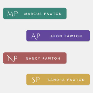 Etiquetas Monograma moderno simple Niños con nombre Ropa