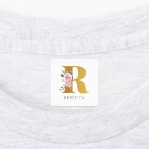 Etiquetas Monograma Nombre Floral Rosa Hierro En Ropa