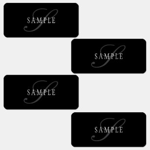 Etiquetas Monograma personalizable elegante   Negro Gris Bla
