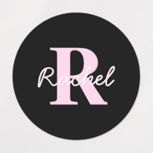Monograma personalizable lindo | Rosa claro y negr