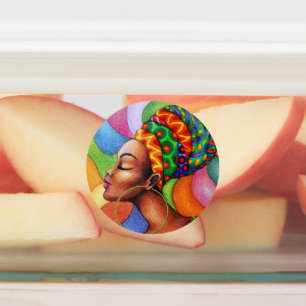 Etiquetas Mujer africana con tejidos tradicionales de cera