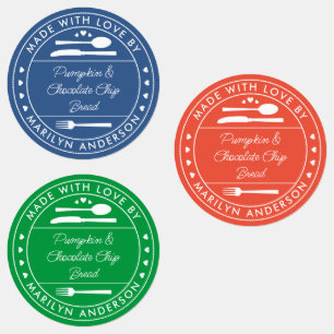 Etiquetas Naranja azul Verde hecho con amor Regalo de comida