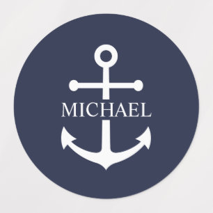 Etiquetas Nautical Navy Blue Anchor Nombre Personalizado
