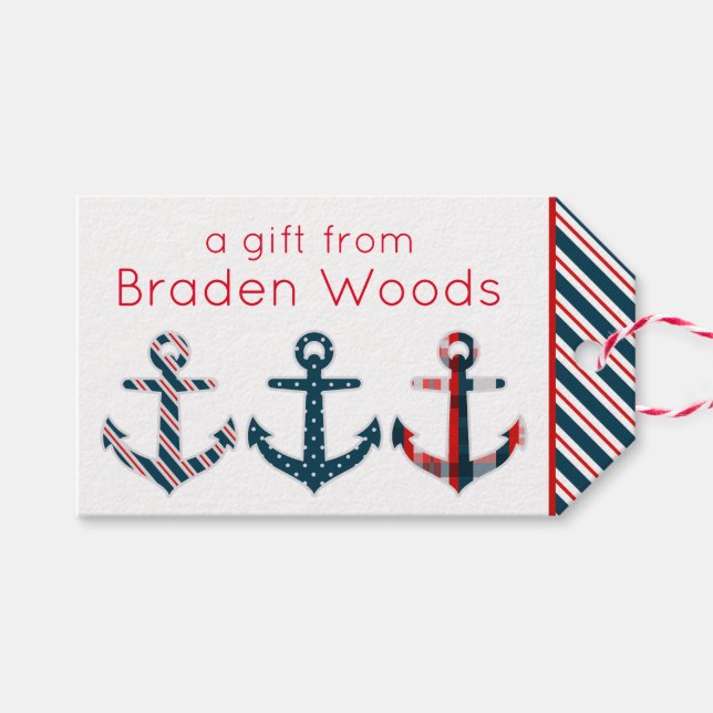 Etiquetas Nautical Pattern Anchors Gift (Frente (Horizontal))