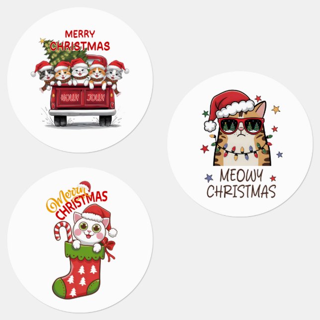 Etiquetas Navidades gatos de Santa Kitty (Grupo)