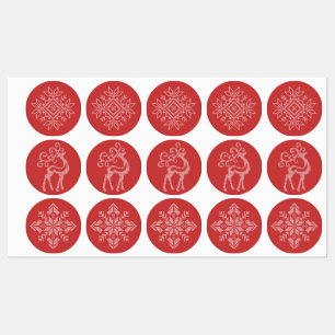 Etiquetas Navidades rojos bordan arte de copos de nieve