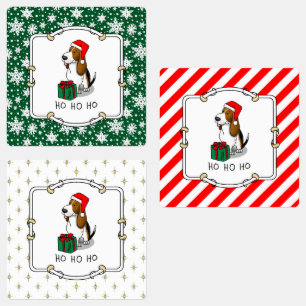 Etiquetas Navidades Santa Basset Hound (tri color 1) Cute