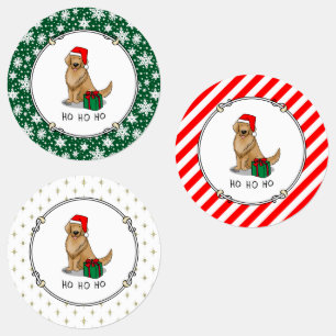 Etiquetas Navidades Santa Claus Golden Retriever Dog Cute