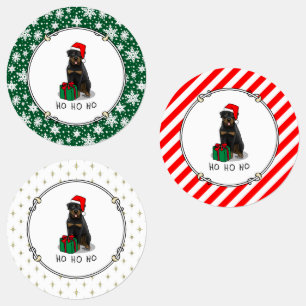 Etiquetas Navidades Santa Claus Gorra Rottweiler Dog Funny