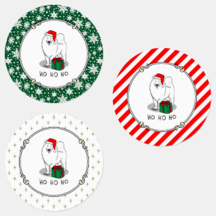 Etiquetas Navidades Santa Claus Gorra Samoyed Dog Cute