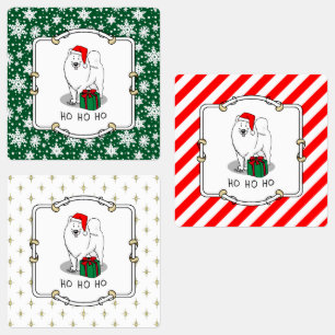 Etiquetas Navidades Santa Claus Gorra Samoyed Dog Cute