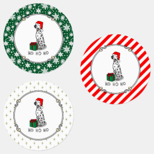 Etiquetas Navidades Santa Hat Dalmatian Dog (negro 1) Cute