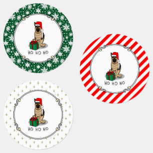 Etiquetas Navidades Santa Hat German Shepherd Dog Cute