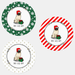 Etiquetas Navidades Santa Hat Pug Dog (flor claro) Cute