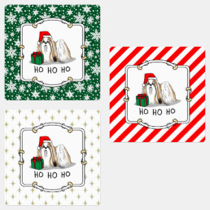 Etiquetas Navidades Santa Hat Shih Tzu (blanco moreno) Perro