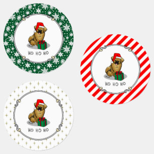 Etiquetas Navidades Santa Hat Tibetan Spaniel (Brown Cute)