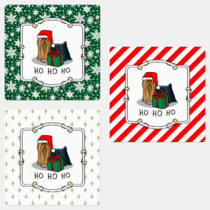 Etiquetas Navidades Santa Hat Yorkshire Terrier Yorkie Cute