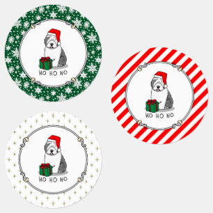 Etiquetas Navidades Santa Old English Sheepdog (Gris 1) Cute