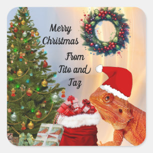 Etiquetas navideñas personalizadas Beardie-Claus