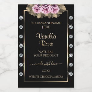 Etiquetas Negras de Empaquetado de Producto Rosas 