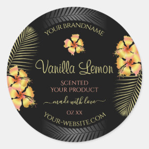 Etiquetas negras de productos flores amarillas ros