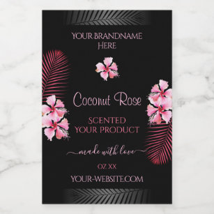 Etiquetas negras exóticas flores de Hawai rosa