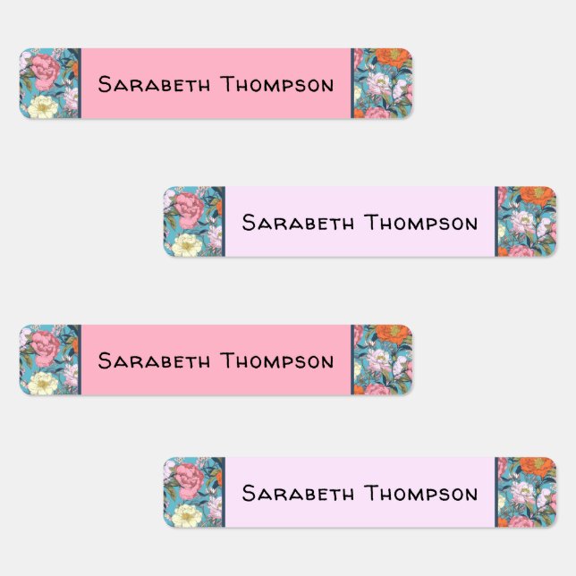 Etiquetas Nombre de monograma floral preppy vintage (Grupo)