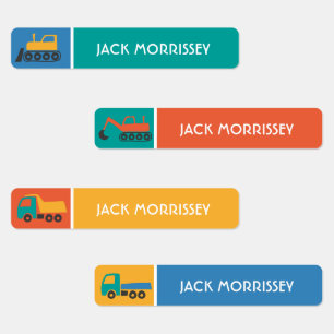 Etiquetas Nombre de niño colorido de camiones pequeños