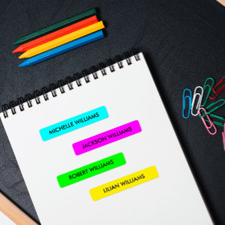 ETIQUETAS NOMBRE DE NIÑOS AMARILLOS NEON COLOR AZUL VERDE FU