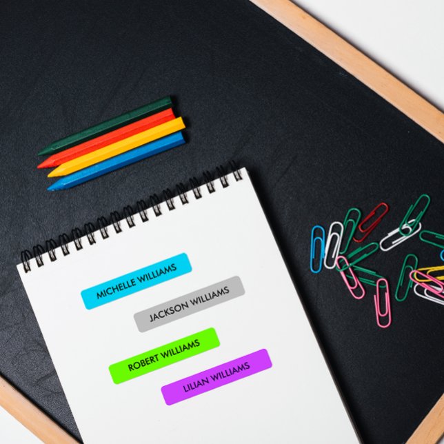 ETIQUETAS NOMBRE DE NIÑOS PURPES VERDES NEON COLOR AZUL SILV (Enhance Your Labels with Neon Hues for Food & Beverages. Perfect for Baby, Pre-K, and Primary School)