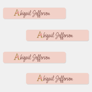 Etiquetas Nombre personalizado Blush rosa rosas letra A con 