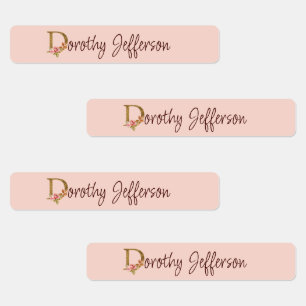 Etiquetas Nombre personalizado Blush Rosas Rosadas Hoja de O