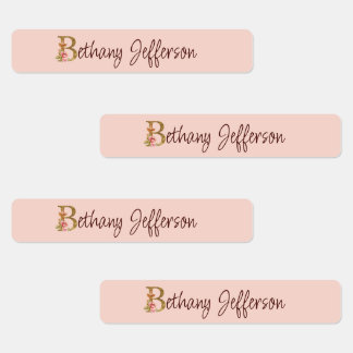 Etiquetas Nombre personalizado Blush rosas rosadas hoja dora