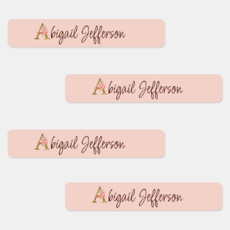Etiquetas Nombre personalizado Blush rosas rosadas hoja dora