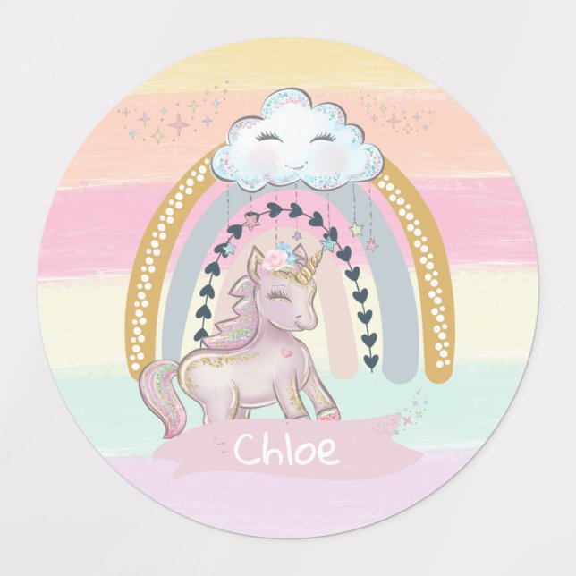 Etiquetas 🦄 nombre personalizado de Chica de unicornio arco (Diseño 1)