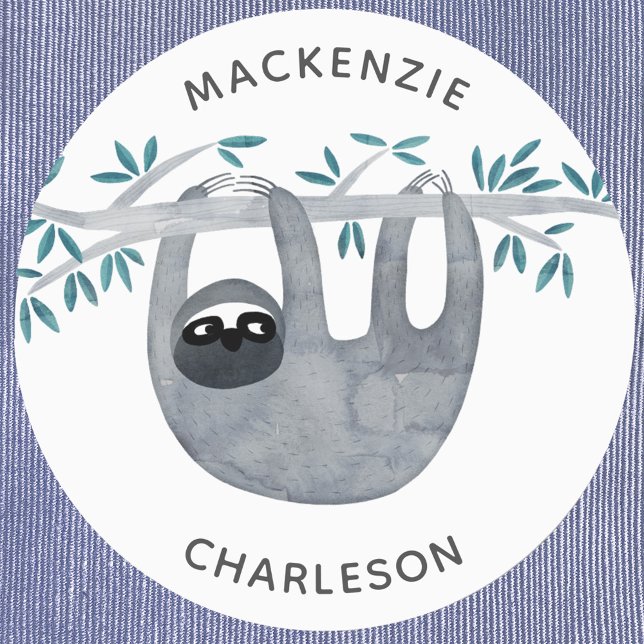Etiquetas Nombre personalizado de la ranura corta (Cute sloth name label)