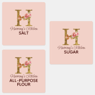 Etiquetas Nombre personalizado letra H oro rosas rosadas des
