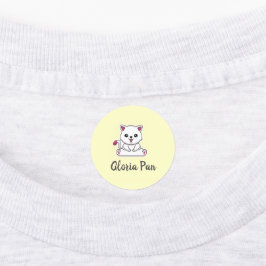 Etiquetas Nombre personalizado lindo gato blanco en amarillo