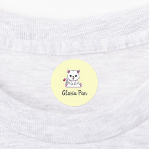 Etiquetas Nombre personalizado lindo gato blanco en amarillo