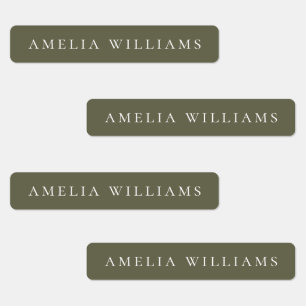 Etiquetas Nombre personalizado minimalista en verde oliva
