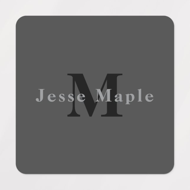 Etiquetas Nombre y monograma | Gris oscuro (Diseño 2)