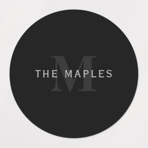 Etiquetas Nombre y monograma modernos   Gris y negro