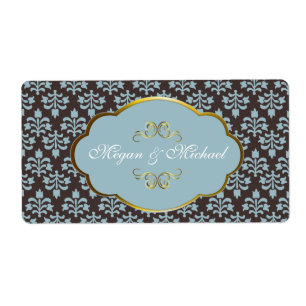 Etiquetas nupciales Blue n Brown Damask