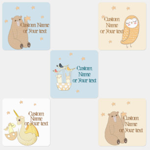 Etiquetas Oso Lindo Personalizado, Dragones, Búho, Estrellas