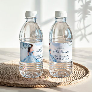 Etiquetas para botellas de agua de quinceañera azu