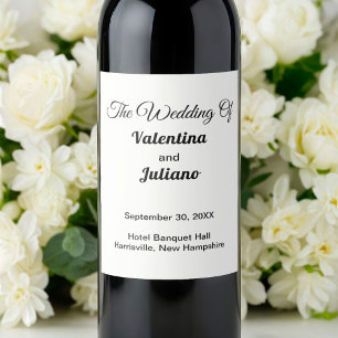 Etiquetas para Botellas de Vino de Boda en Negro y
