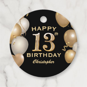 Etiquetas Para Recuerdos 13.ª fiesta de cumpleaños Globos de oro y negro