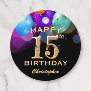 Etiquetas Para Recuerdos 15.ª fiesta de cumpleaños Globos de oro y negro