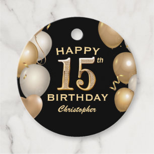 Etiquetas Para Recuerdos 15.ª fiesta de cumpleaños Globos de oro y negro